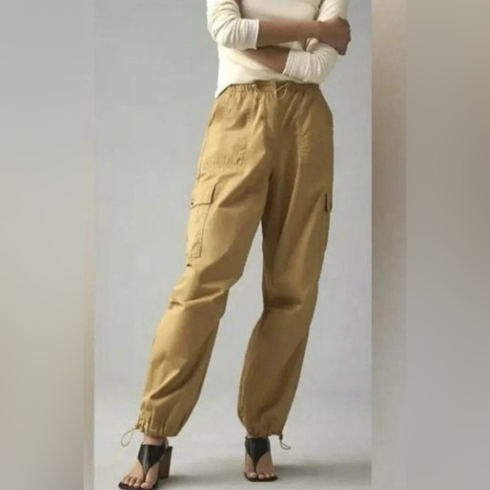 Anthropologie Avec Les‎ Filles Pants Medium Biege Elastic Waist Wide Leg Cargo